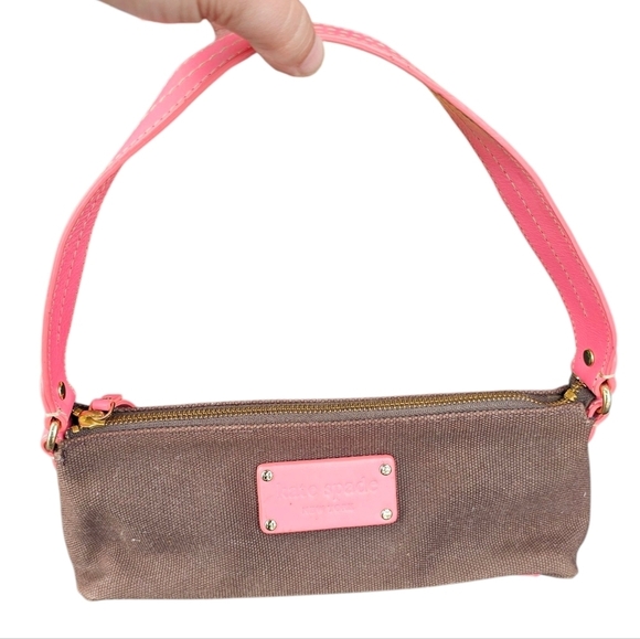 Vintage Y2k Kate Spade New York Brown Canvas Small barrel Pia Baguette Bag - Picture 3 of 9